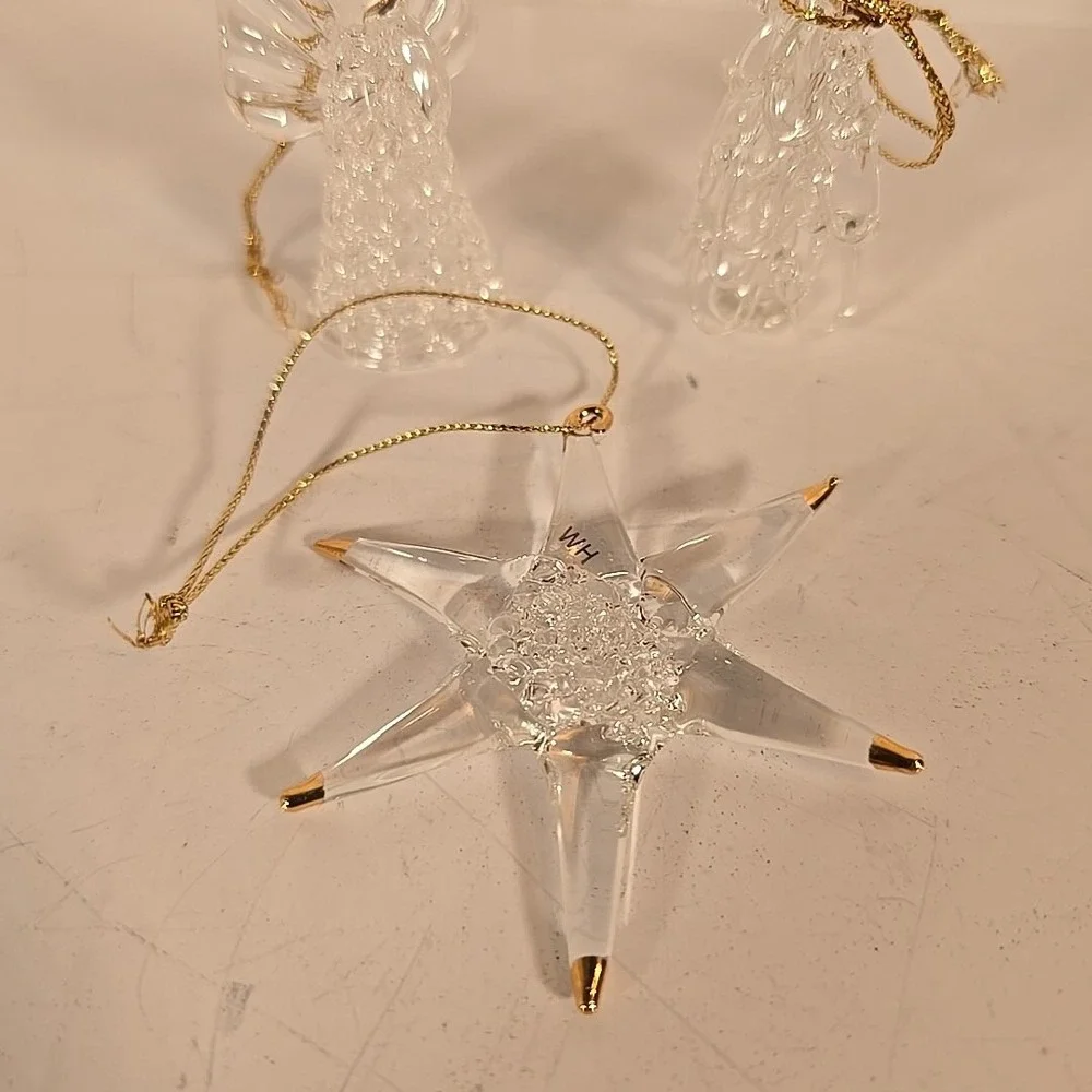 3 Hand Blown Art Glass Ornaments Tree Star & Angle‎ 3